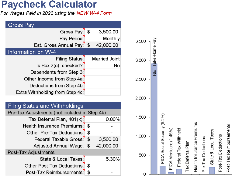 📊 PAYCHECK CALCULATOR — INCLUDES CHART Excel Template ⭐⭐⭐⭐⭐