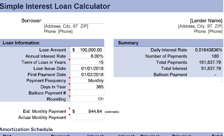 📊 SIMPLE INTEREST LOAN CALCULATOR — INCLUDES CHART Excel Template ⭐⭐⭐⭐⭐