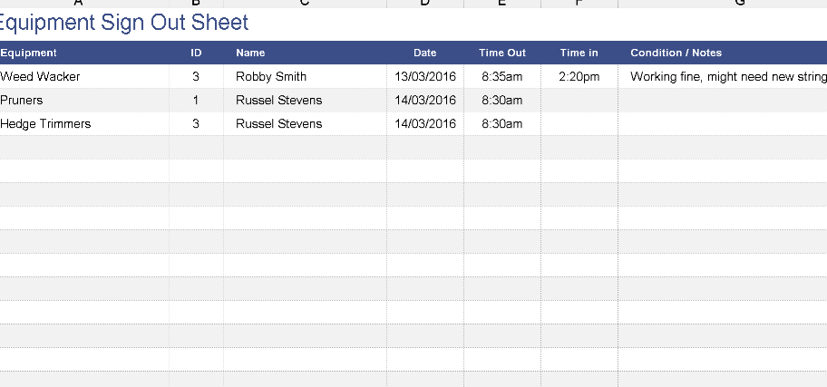 📊 EQUIPMENT SIGN-OUT SHEET Excel Template ⭐⭐⭐⭐⭐