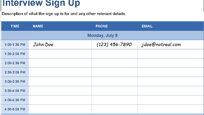 📊 INTERVIEW SIGN-UP SHEET Excel Template ⭐⭐⭐⭐⭐