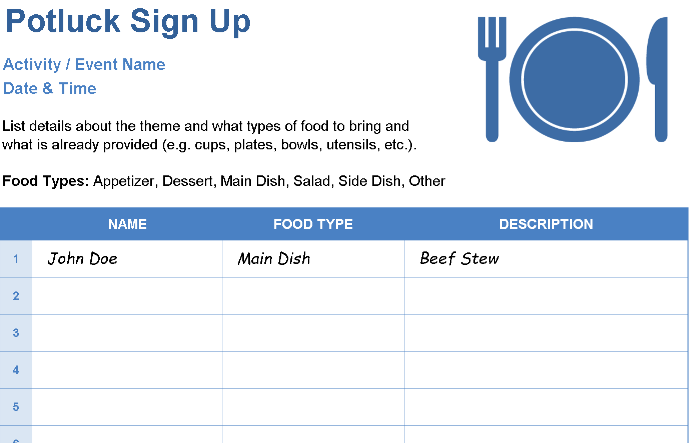 📊 POTLUCK SIGN-UP SHEET Excel Template ⭐⭐⭐⭐⭐