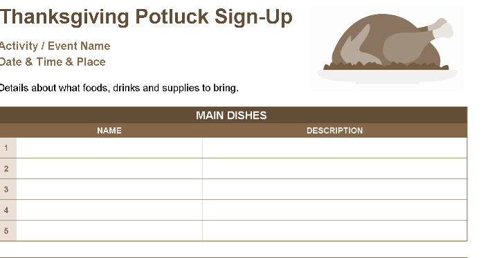 📊 THANKSGIVING POTLUCK SIGN-UP SHEET Excel Template ⭐⭐⭐⭐⭐