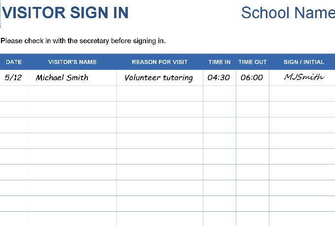 📊 SCHOOL VISITOR SIGN-IN SHEET Excel Template ⭐⭐⭐⭐⭐
