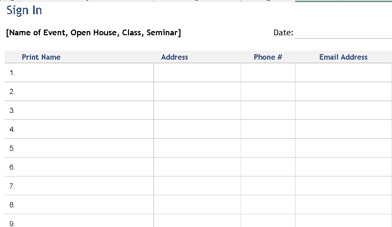 📊 GENERAL SIGN-IN FORM Excel Template ⭐⭐⭐⭐⭐