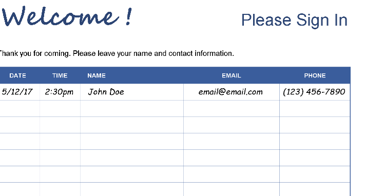📊 SIGN IN WITH CONTACT INFO Excel Template ⭐⭐⭐⭐⭐