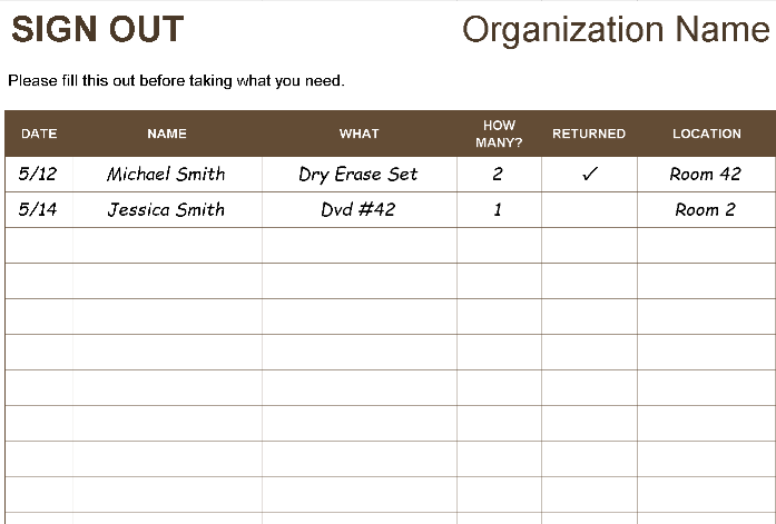 📊 SIGN OUT SHEET Excel Template ⭐⭐⭐⭐⭐ 📝 Overview: